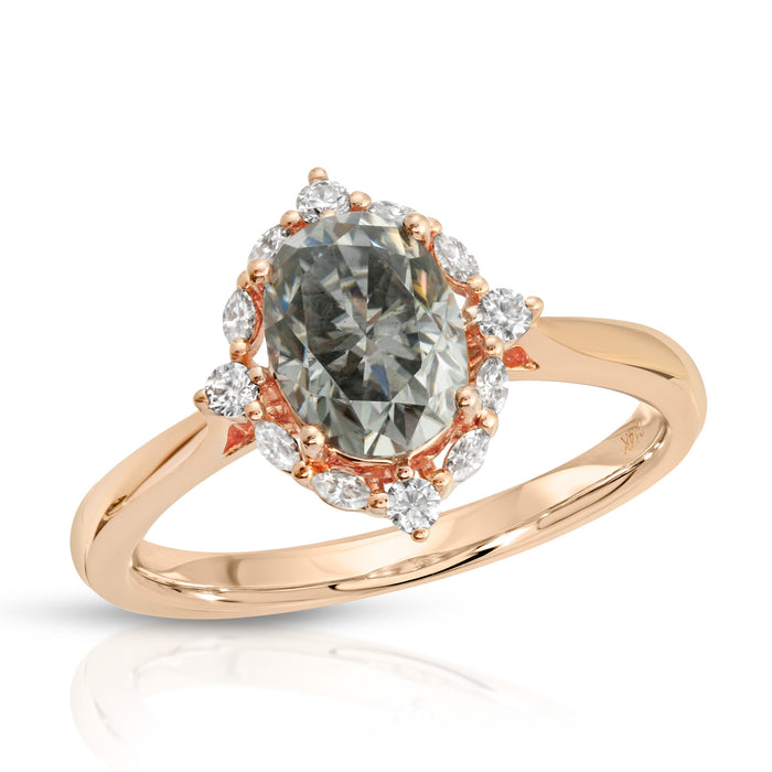 Yvaine Noir | Misty Gray Moissanite Halo Ring | Ready to Ship