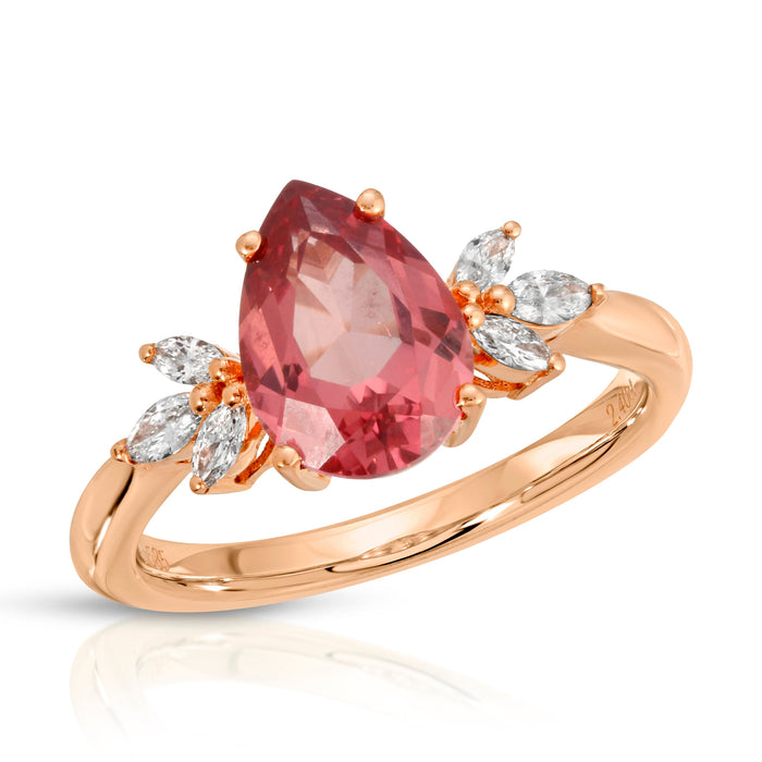 Padparadscha pink sapphire moissanite ring