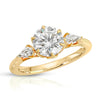 yellow gold round moissanite ring with kite cut moissanite side stone