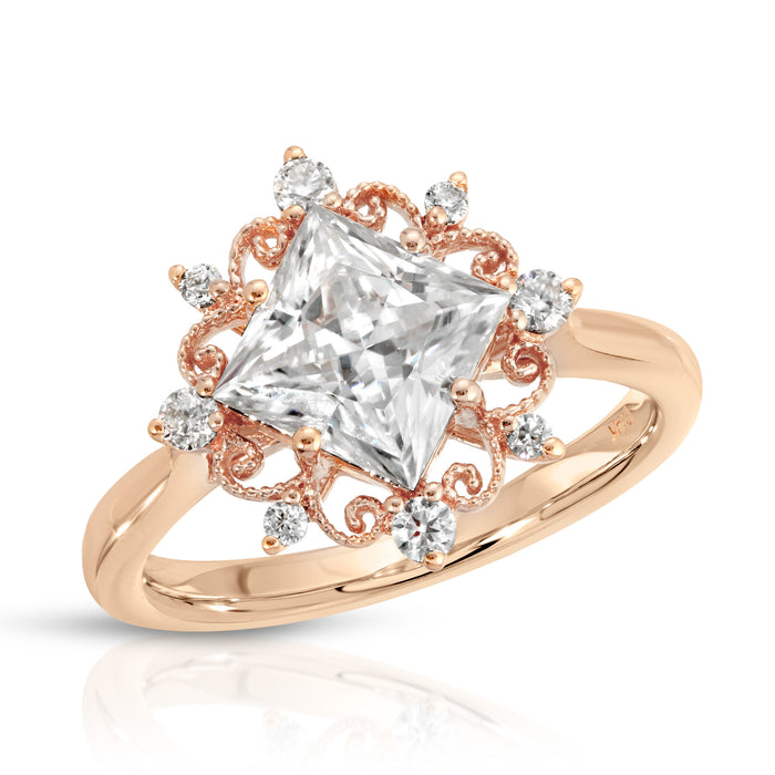 rose gold princess cut moissanite filigree ring