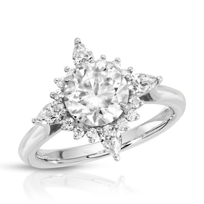 white gold round moissanite halo ring