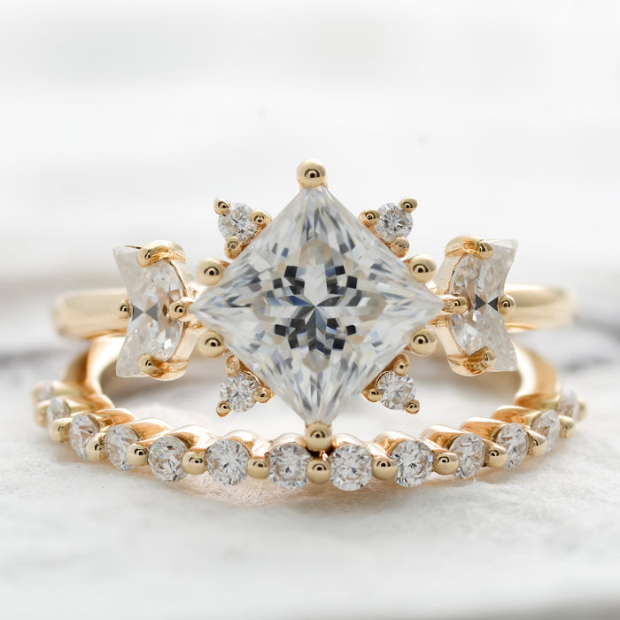 Celia | Moissanite with Crescent Accents Ring