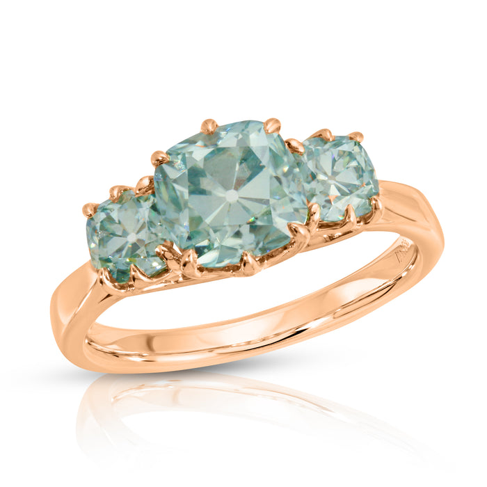 Tressa Aqua | Ice Blue Three Stone OMC Moissanite Ring