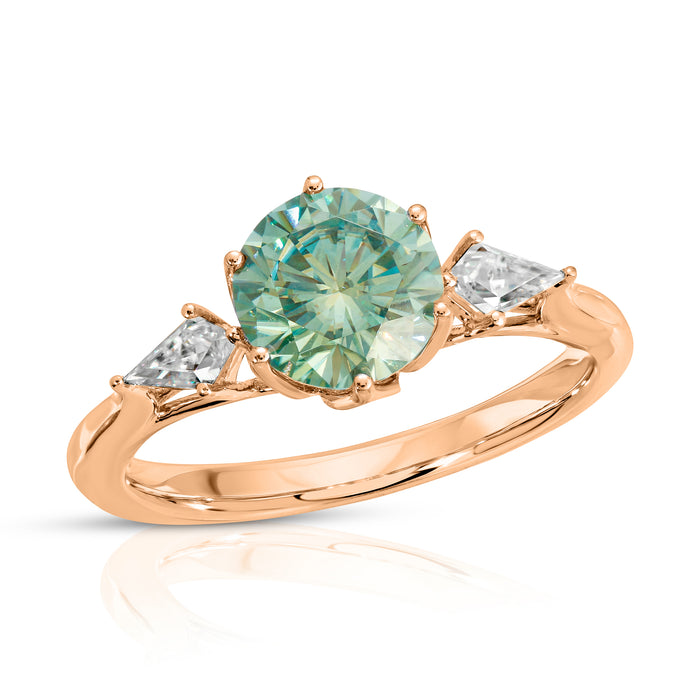 Avery Vert | Moss Green Moissanite and Kite Accents Ring