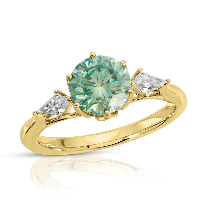 Avery Vert | Moss Green Moissanite and Kite Accents Ring