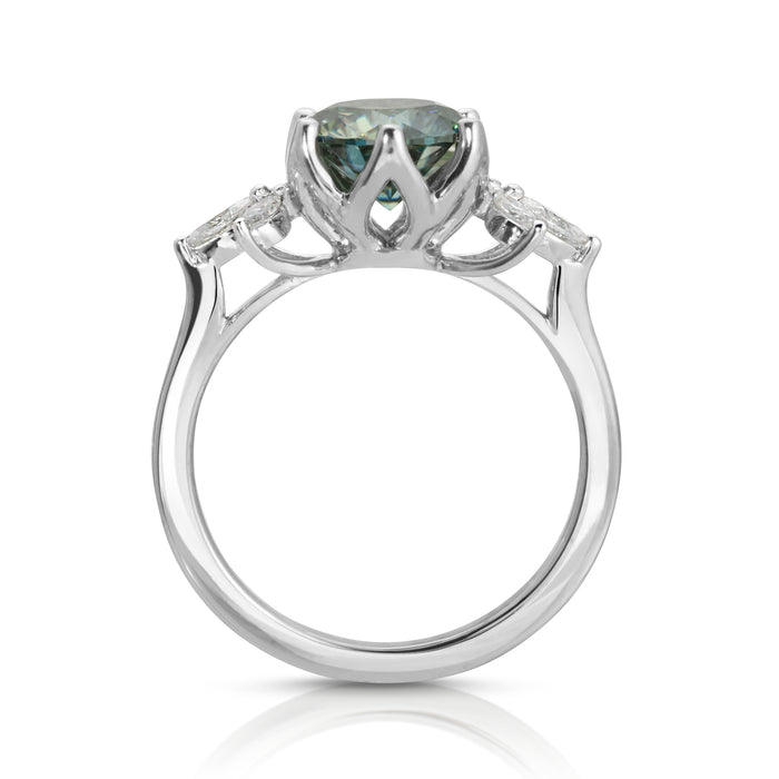 green moissanite ring petal setting ring