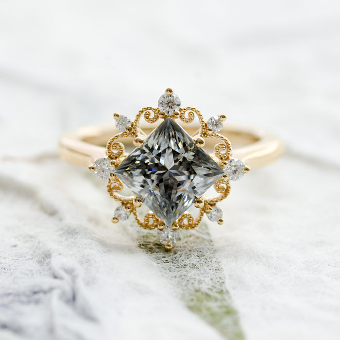 Ishtar Noir | Smokey Gray Moissanite Vintage Filigree Ring