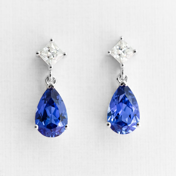 Azura | Cultured Sapphire and Moissanite Drop Earrings