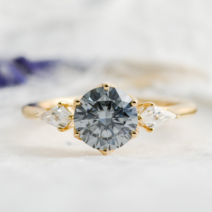 Avery Noir | Smokey Gray Moissanite with Kite Accents Ring