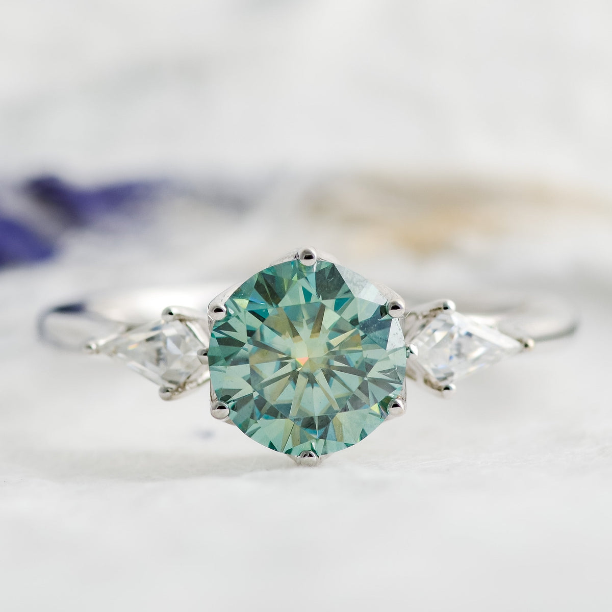 Green Moissanite and Green Jade Solitaire Ring