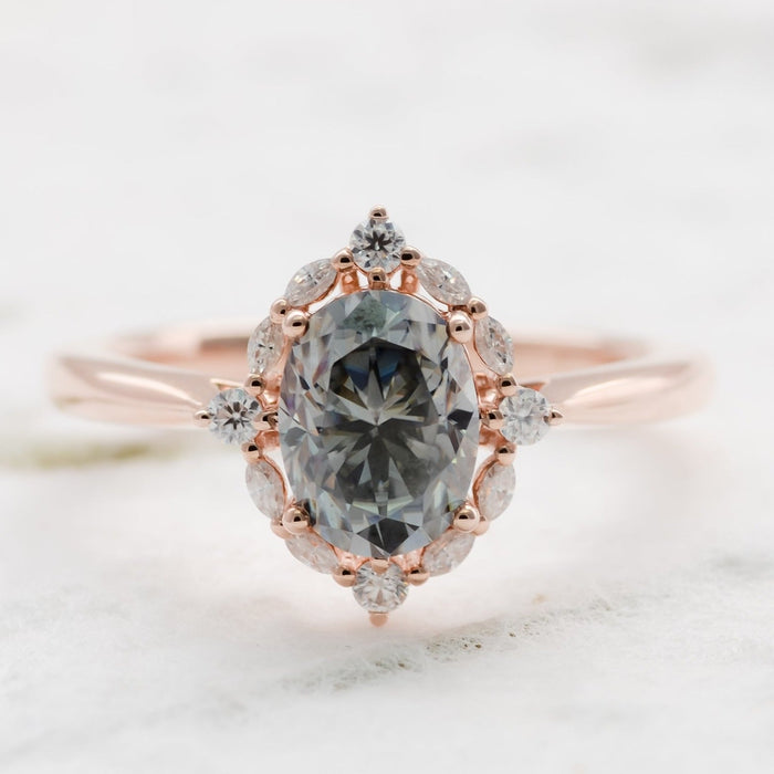 Yvaine Noir | Misty Gray Moissanite Halo Ring | Ready to Ship