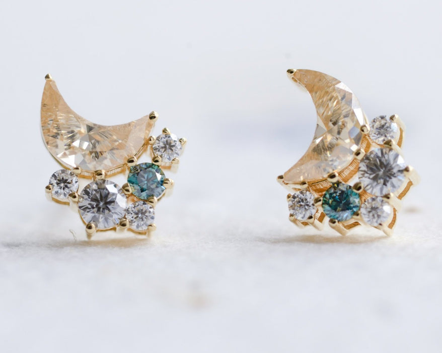 Chandra | Crescent Cut Moissanite Cluster Earrings