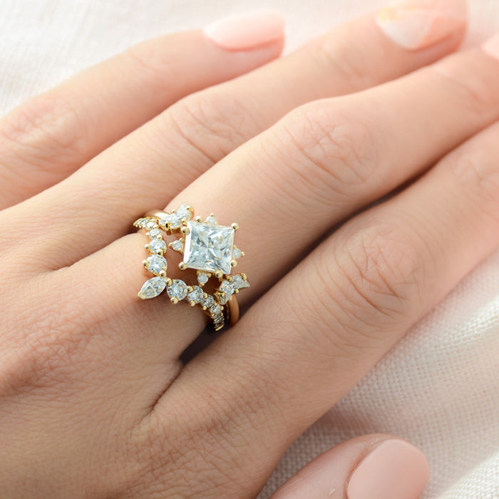 Celia | Moissanite with Crescent Accents Ring