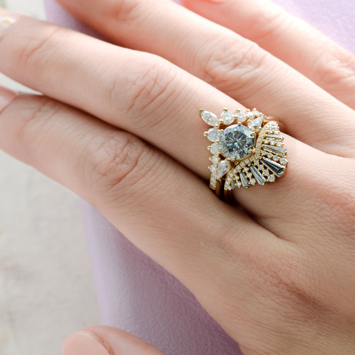 Avery Noir | Smokey Gray Moissanite with Kite Accents Ring