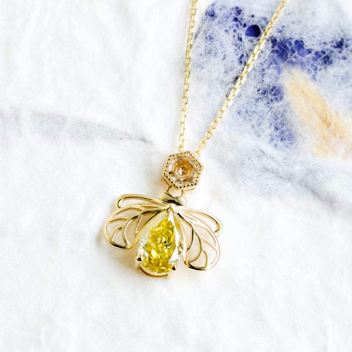 Queenie | Moissanite Honey Bee Pendant Necklace