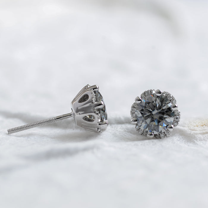 Kamellia Noir | Floral Earrings in Ash Gray Moissanite