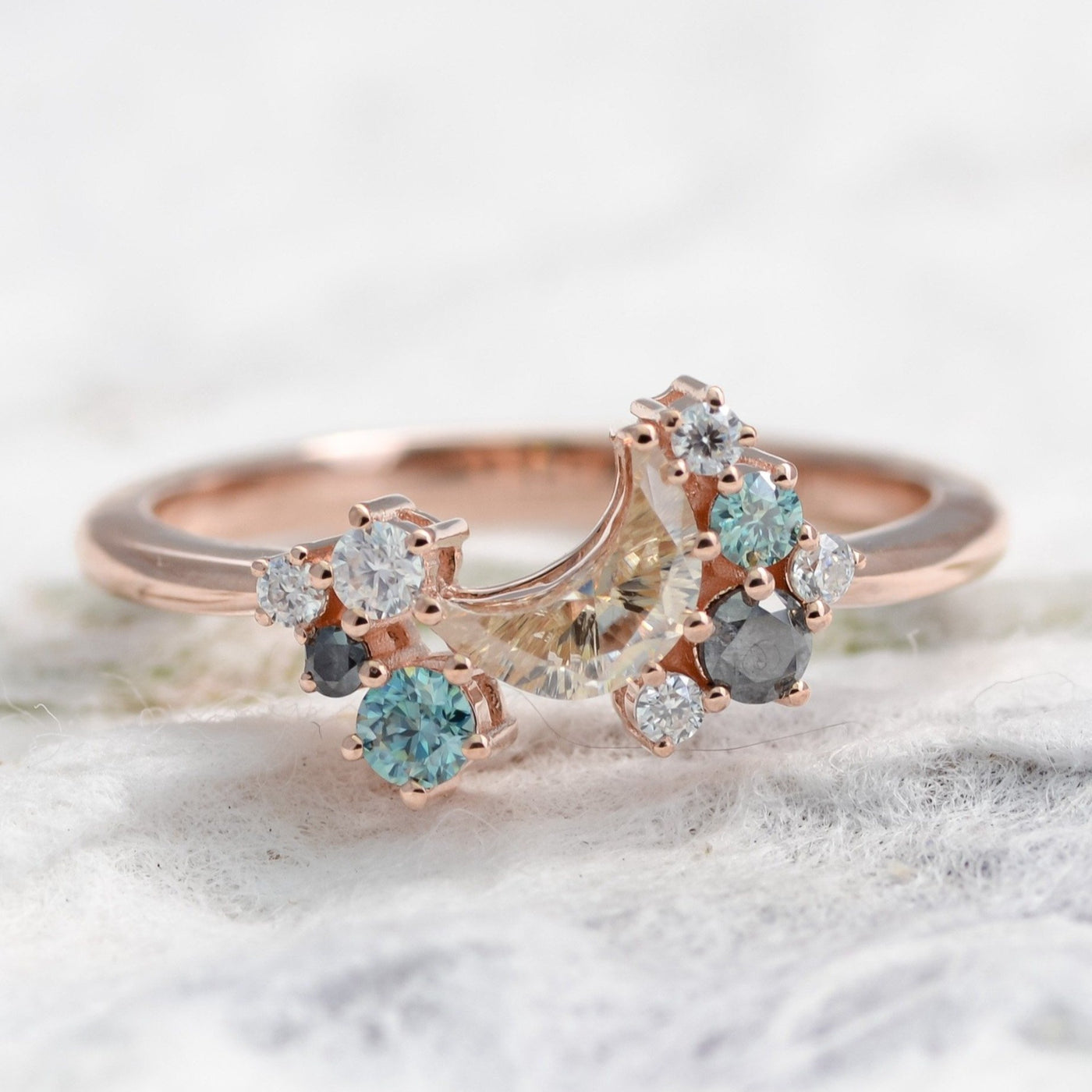 Chandra | Crescent Cut Moissanite Cluster Ring– Rock Faery