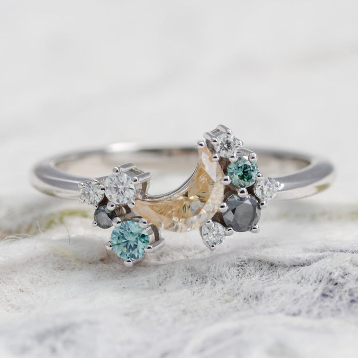 Chandra | Crescent Cut Moissanite Cluster Ring | Ready to Ship