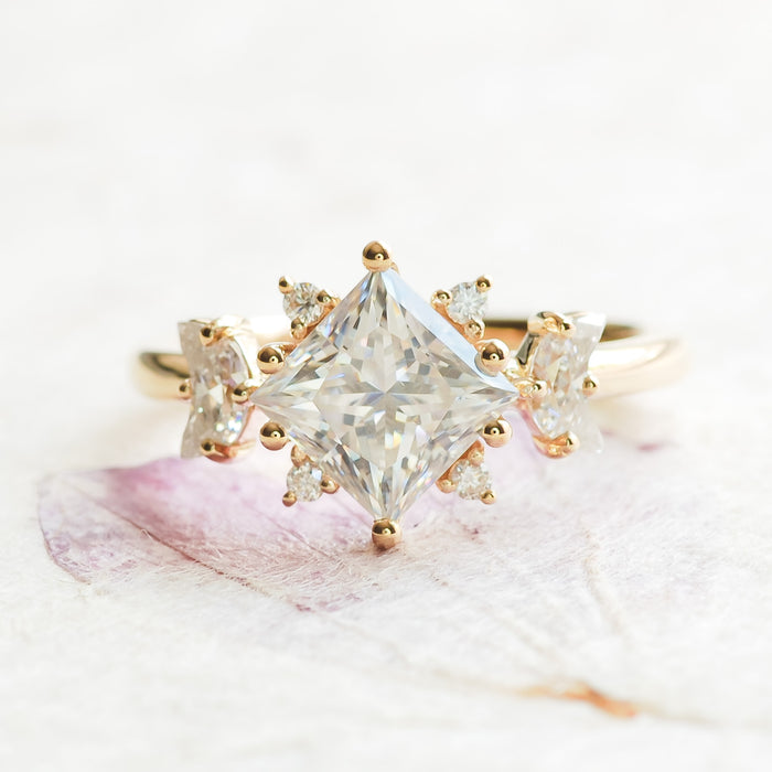 Celia | Moissanite with Crescent Accents Ring