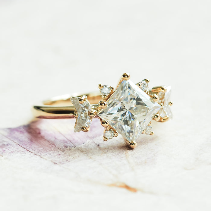 Celia | Moissanite with Crescent Accents Ring