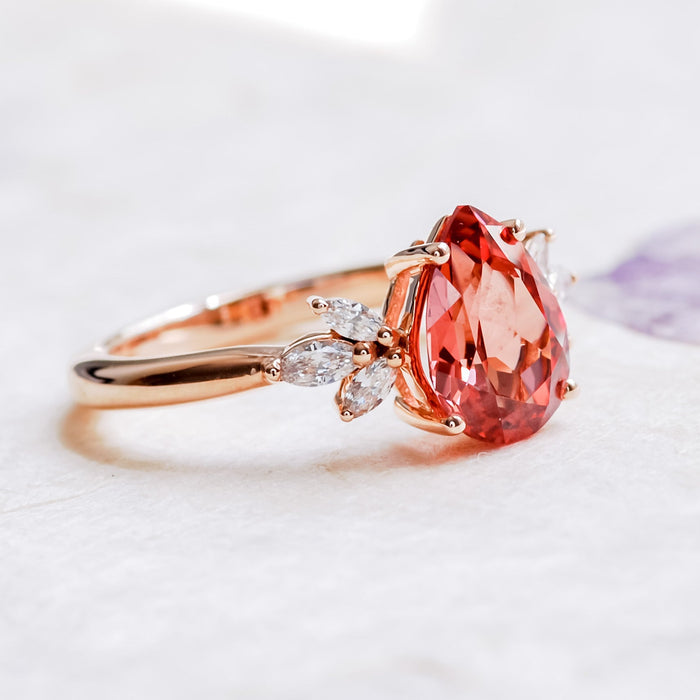 Faye | Cultured Pink Padparadscha Sapphire Ring with Lab Diamond Accents | Ready to Ship