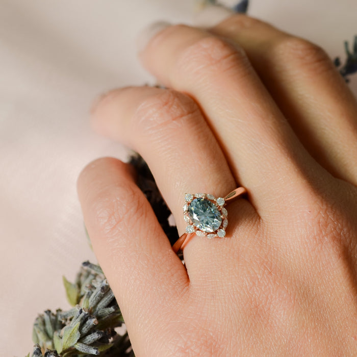 Yvaine Noir | Misty Gray Moissanite Halo Ring