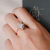 princess cut moissanite filigree ring on finger