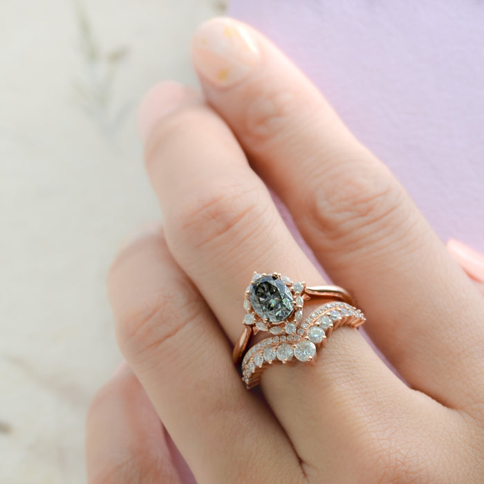 Yvaine Noir | Misty Gray Moissanite Halo Ring | Ready to Ship