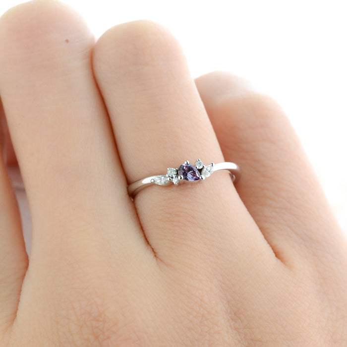 Wisteria | Dainty Purple Sapphire and Moissanite Cluster Ring