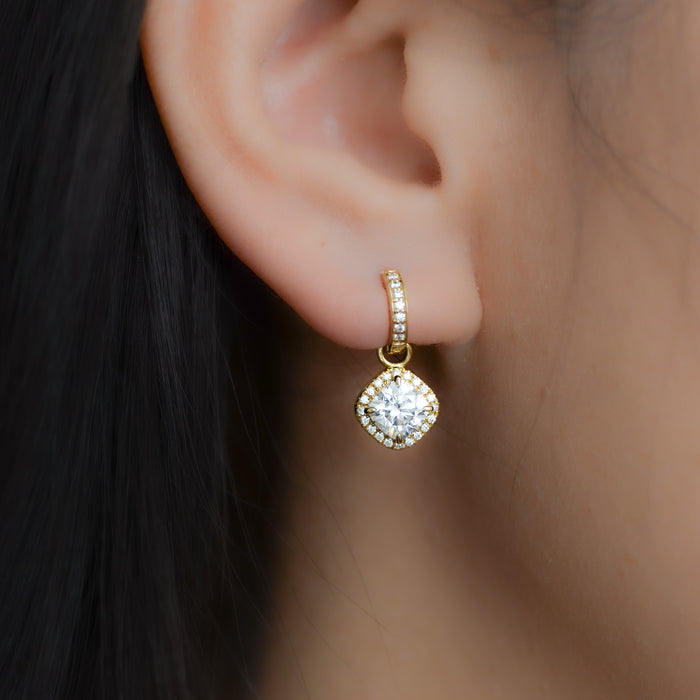 Elowen | Cushion Cut Moissanite Halo Drop Earrings