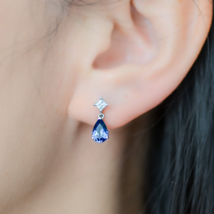 Azura | Cultured Sapphire and Moissanite Drop Earrings