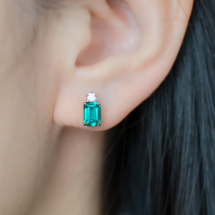 Midori | Cultured Emerald and Moissanite Earrings | Ready to Ship